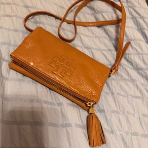 Tory Burch Tan Leather Wristlet with Tassel